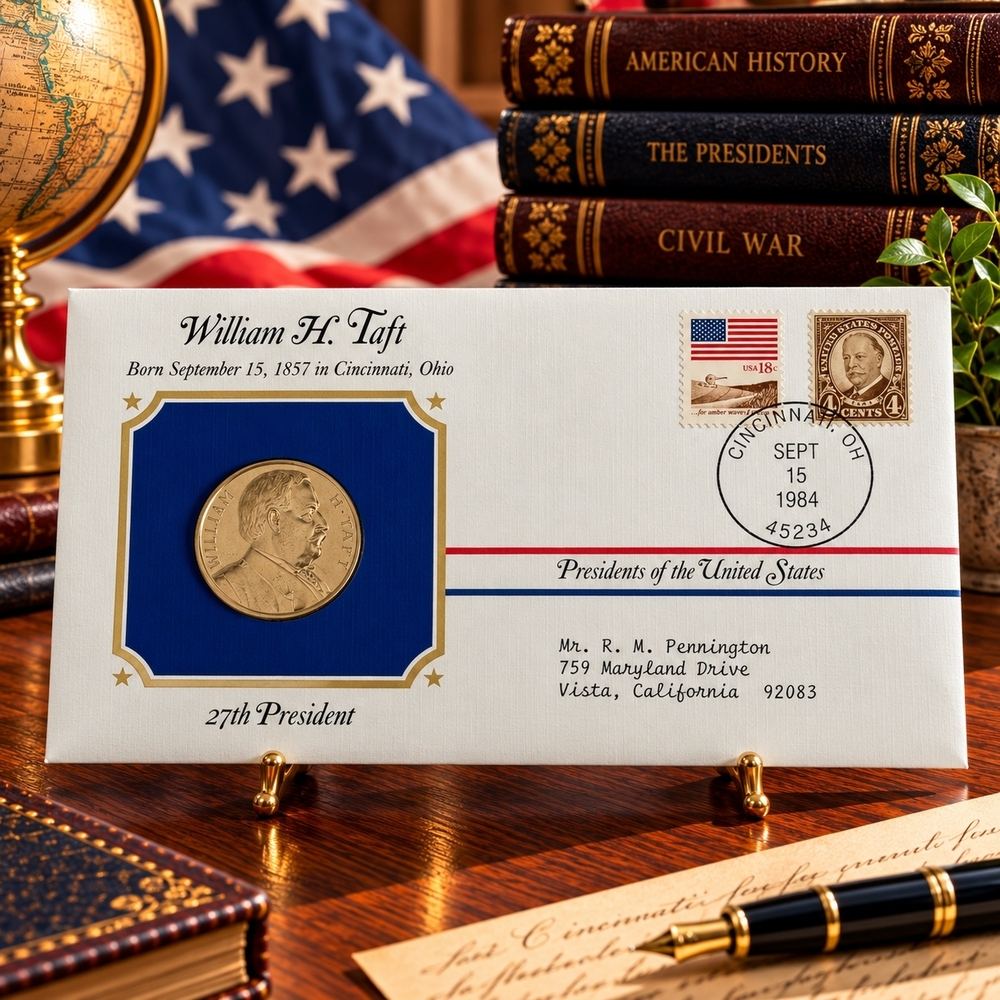 William H. Taft 27th President Postal Commemorative Society Gold Medal Cover